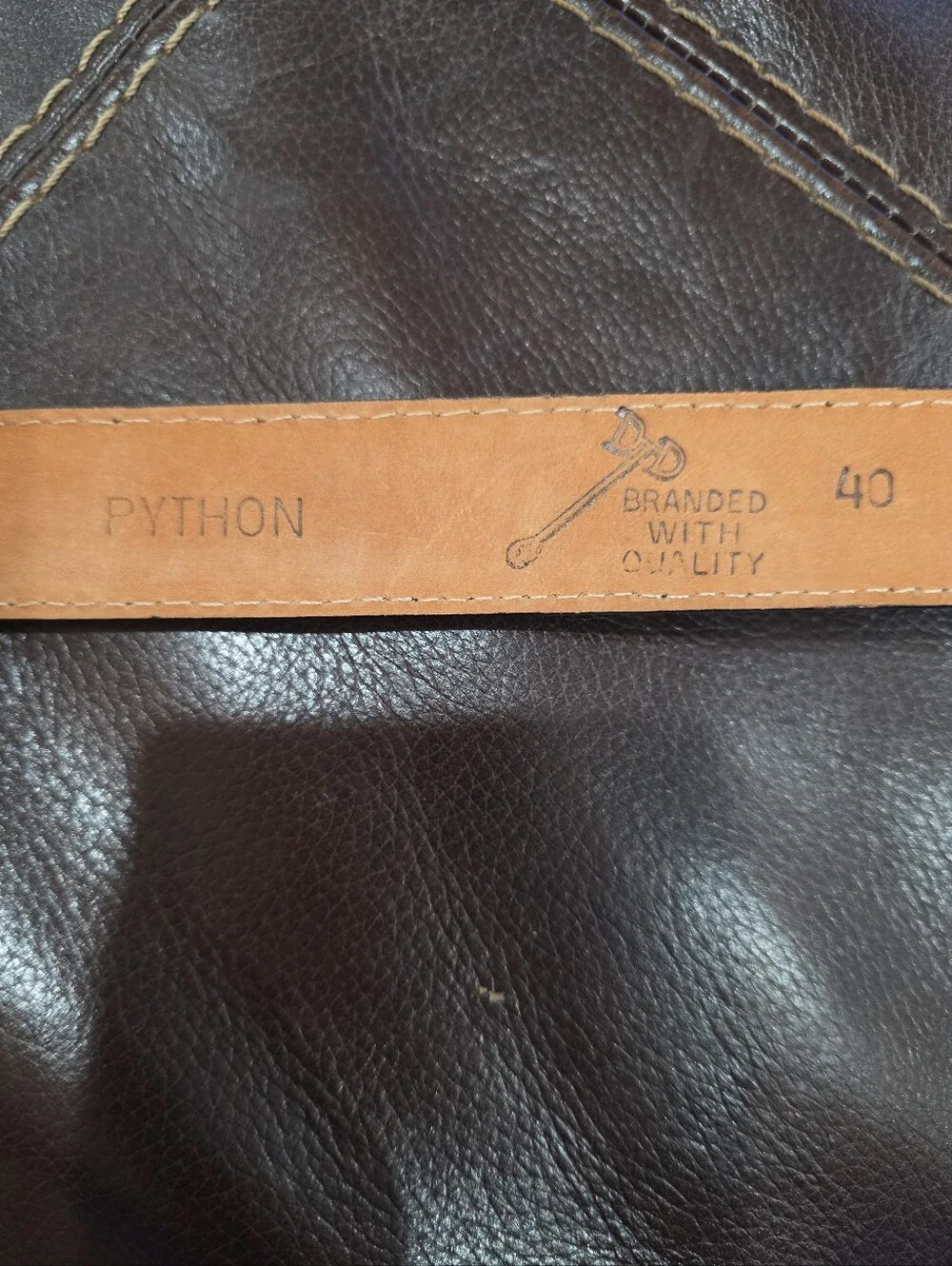 Men's Leather Belt Dundee Python Black Size 40 Snakeskin Western Preppy Casual
